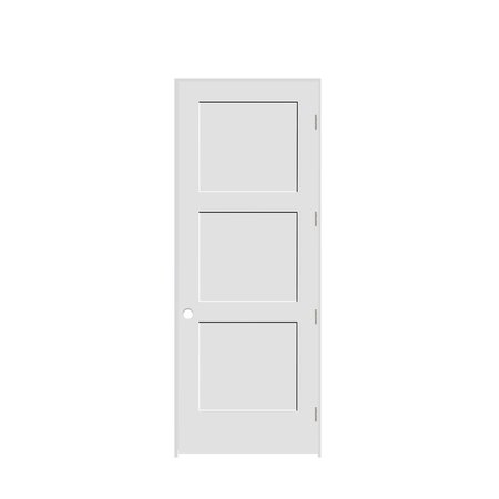 TRIMLITE 32"x96"x13/8" Primed 3Panel Equal Panel Interior Shaker 71/4" LH Prehung Door Matte Black Hinges 2880pri8433LH10B714